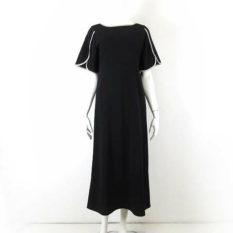 【中古】GeeRA ジーラ ワンピース ロングワンピース フレアスリーブ 半袖 M 黒 ブラック グレー 美品 レディース 【ベクトル 古着】 260411