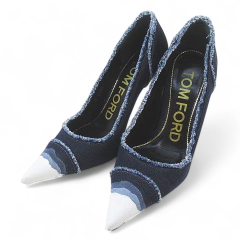 【中古】トムジェラルド・r・フォード TOM FORD ディップ・ダイ・デニム・パンプス - うす暗い青色 37 ジーンズ なめし革 イタリア製 レディース 【ベクター 古着】 250922