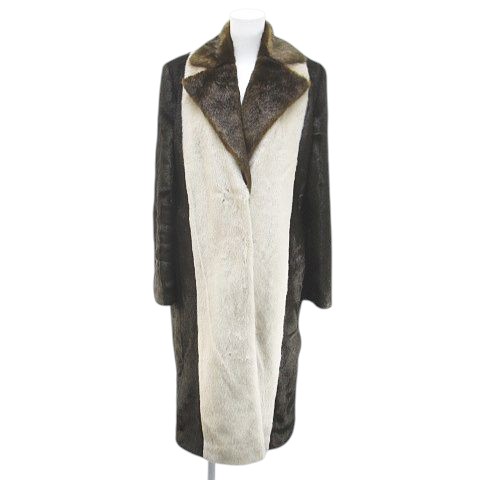 【中古】イードゥン EDUN FAUX FUR 毛革厚地の外套 ロング丈 羊革 子ヒツジ 比翼 S 茶系 赤銅色 名取り草 裏地 レディース 【ベクター 古着】 251205 レディースファッション-コート・ジャケット