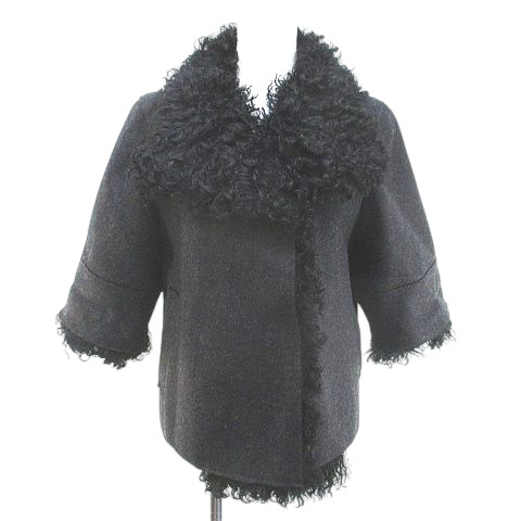 【中古】マルニ MARNI W11GIMAK21NY0TW406 七分袖 ジャケット ムートンコート ショート丈 比翼 38 濃灰 ダークグレー スナップボタン ポケット 毛 ウール 無地 レディース 【ベクトル 古着】 251205