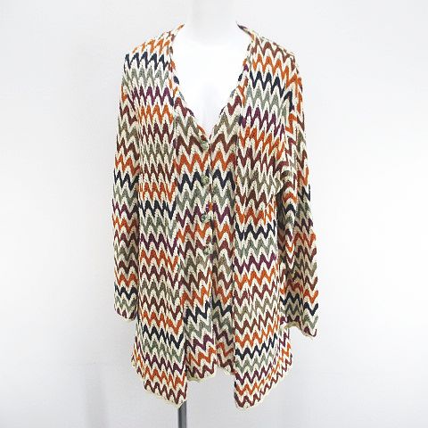 【中古】ミッソーニ MISSONI アンサンブル ツインニット シェブロンストライプ柄 長袖 カーディガン ミディアム丈 ベスト オレンジ系 イタリア製 レディース 【ベクトル 古着】 260127