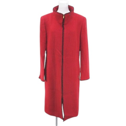 【中古】ニナリッチ NINA RICCI ロングコート スタンドカラー 絹 シルク混 9 赤系 レッド ジップアップ ステッチ 毛 ウール 裏地 レディース 【ベクトル 古着】 260213
