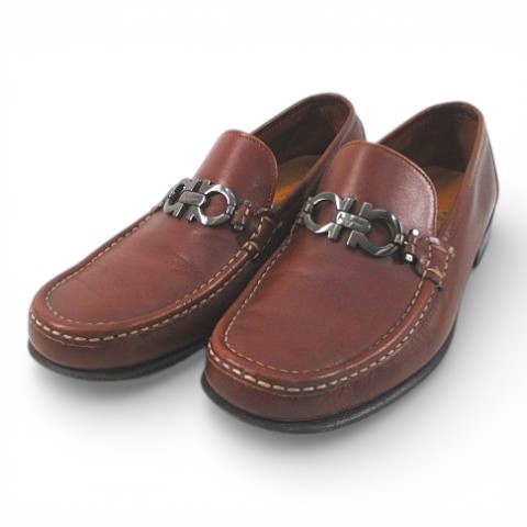 【中古】サルヴァトーレフェラガモ Salvatore Ferragamo ローファー ガンチーニ 革靴 ビット 6.5 EE ブラウン 茶系 レザー イタリア製 メンズ 【ベクトル 古着】 260307