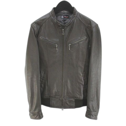 【中古】エムケーミッシェルクランオム MK MICHEL KLEIN HOMME 革ジャン レザージャケット 羊革 46 茶系 ブラウン ジップアップ ポケット 裏地 メンズ 【ベクトル 古着】 260302