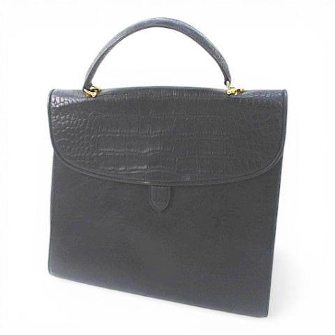 【中古】銀座ヨシノヤ YOSHINOYA GINZA  ハンドバック 黒いこと 黒系 なめし革 クロコダイル型押し レディース 【ベクター 古着】 260321