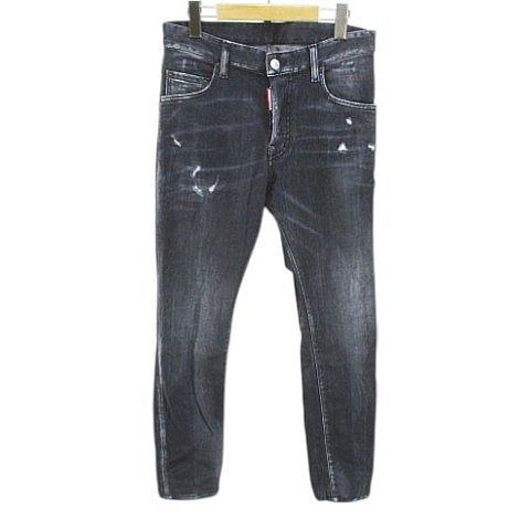 【中古】ディースクエアード DSQUARED2 S71LB1202 S30503 ブラック SUPER TWINKY JEAN デニム ジーンズ ボタンフライ 46 灰系 グレー ストレッチ ダメージ加工 メンズ 【ベクトル 古着】 260313