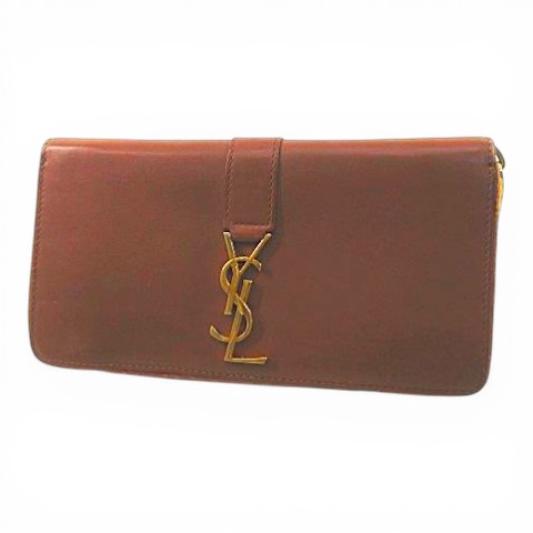 【中古】サンローラン パリ SAINT LAURENT PARIS ラウンドファスナー長財布 長財布 ゴールド金具 ブラウン 茶系 レザー レディース 【ベクトル 古着】 260322