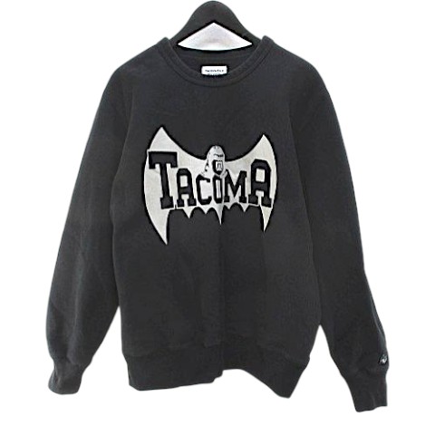 【中古】タコマフジレコード TACOMA FUJI RECORD 長袖 スウェット トレーナー M 黒系 ブラック プリント 刺繍 リブ 裏起毛 日本製 メンズ 【ベクトル 古着】 260314