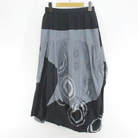 【中古】ジウ 慈雨 ロング丈 フレアスカート スカート 40 黒系 ブラック 日本製 裏地 総柄 レディース 【ベクトル 古着】 260327