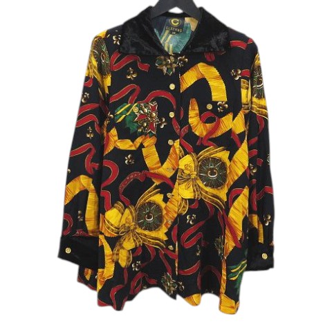 【中古】CLATHAS クレイサス えり巻き柄 長袖 上衣 トップ 38 黒系 黒いこと 総柄 天鵞絨 薄っぺら レディース 【ベクター 古着】 260412 コート・ジャケット-レディースファッション