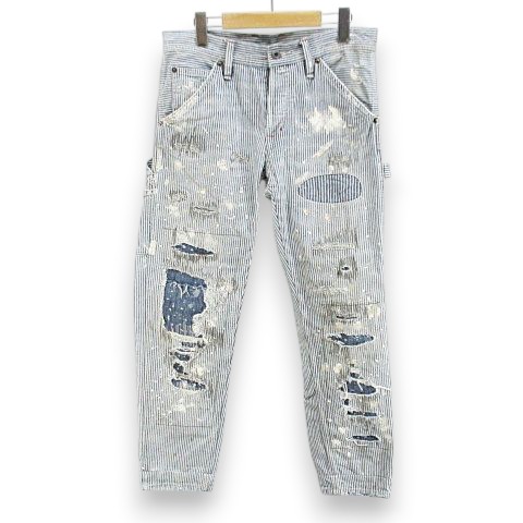 【中古】ジーンズ\u0026提供 ラルフローレン DENIM \u0026 SUPPLY RALPH LAUREN ジーンズズボン下 デニム 縞模様柄 名取り草飛球 28/32 青系 青碧 インディゴ 刺しゅう パッチワーク 不都合産業 メンズ 【ベクター 古着】 260406