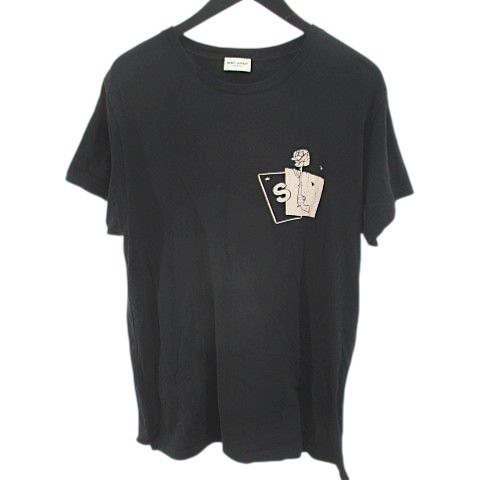 【中古】サンローラン パリ SAINT LAURENT PARIS 半袖 Tシャツ カットソー M 黒系 ブラック フランス製 ローズプリント メンズ 【ベクトル 古着】 260409