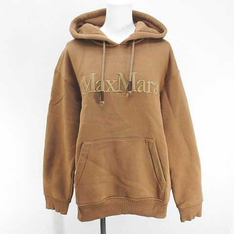 【中古】Sマックスマーラ  Max Mara 2419921011 ロゴ刺繍 プルオーバーパーカー  M 茶系 ブラウン カンガルーポケット 裏起毛 レディース 【ベクトル 古着】 260501