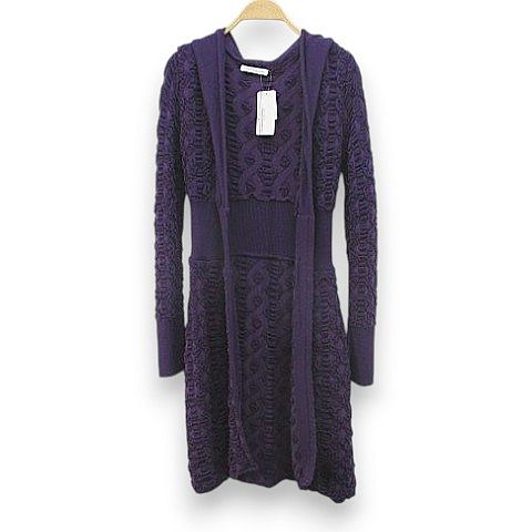 【中古】未当て嵌める品 サンドメニコ San Domenico 長袖 編み物 ジレー ロング丈 L 紫系 パープル 主題 肋筋 イタリア製 引き船付 レディース 【ベクター 古着】 260502