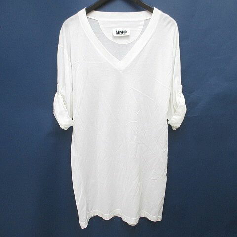 【中古】エムエムシックス メゾンマルジェラ MM6 Maison Margiela 七分袖 ティーシャツ カットソー 上着 Vのど首 S 白系 白いこと イタリア製 ロールアップ 透け感 無地 レディース 【ベクター 古着】 260518