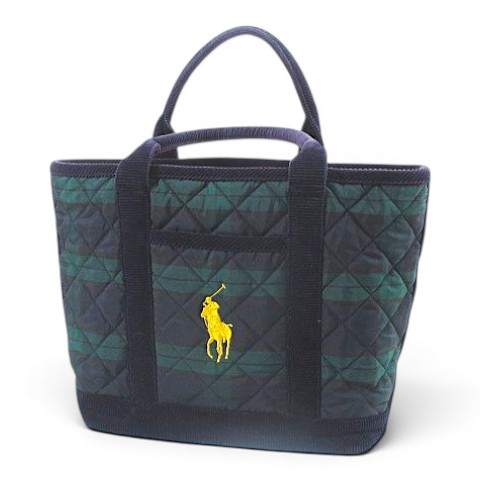 【中古】ラルフローレン RALPH LAUREN トートバッグ タータンチェック ポロ編み目 コール天  緑であること  メンズ レディース 【ベクター 古着】 260605