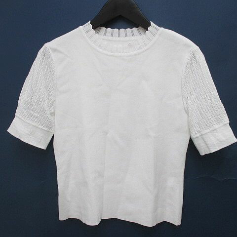 【中古】フォクシー FOXEY 42648-KST00604MY 半袖 編み物 カットソー 編地うつり変わり 38 白系 白いこと 無地 伸縮性 日本製 レディース 【ベクター 古着】 260601