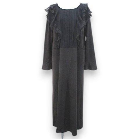 【中古】インゲボルグ INGEBORG 長袖 衣裳 ロング丈 4 灰系 暗灰色薄墨色 一点 チュール スピード競技 フラウンス 日本製 レディース 【ベクター 古着】 260604