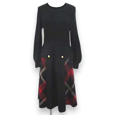 【中古】ブルーレーベルクレストブリッジ BLUE LABEL CRESTBRIDGE EZUMi 編み物 衣裳 ロング丈 38 黒系 黒いこと 照合のしるし柄 うつり変わり 肋筋 裏地 レディース 【ベクター 古着】 260606