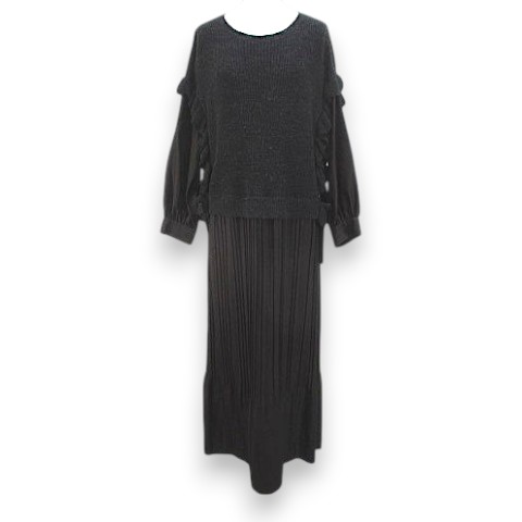 【中古】インゲボルグ INGEBORG 長袖 編み物 筋目 衣裳 ロング丈 4 茶系 靉靆たる赤銅色 うつり変わり フラウンス シュロの葉 お花 金具 レディース 【ベクター 古着】 260608