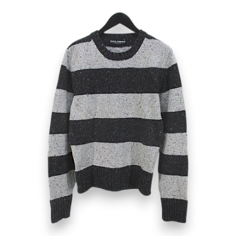 【中古】ドルチェ&ガッバーナ ドルガバ DOLCE&GABBANA ボーダー柄 長袖 ニット セーター 46 灰系 チャコールグレー メランジ クルーネック リブ イタリア製 メンズ 【ベクトル 古着】 260618|ブランド古着の買取販売ベクトル