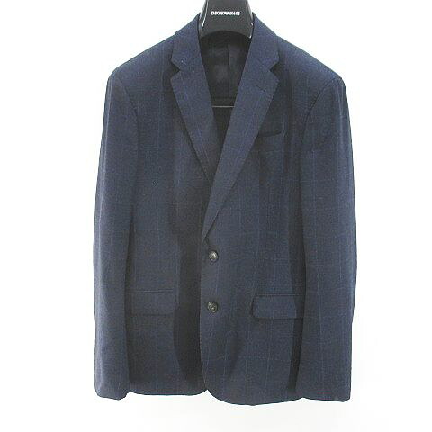 【中古】エンポリオアルマーニ EMPORIO ARMANI セットアップ スーツ 格子柄 テーラード ジャケット 背抜き ロングパンツ スラックス ジップフライ 50 紺系 ネイビー ロールアップ 毛 ウール 裏地 ハンガー付き メンズ 【ベクトル 古着】 260619｜ブランド古着の買取販売ベクトル