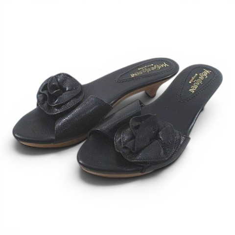 【中古】イヴサンローランリヴゴーシュ YVES SAINT LAURENT rive gauche ミュール サンダル フラワーモチーフ 36 ブラック 黒系 レザー レディース 【ベクトル 古着】 260630|ブランド古着の買取販売ベクトル