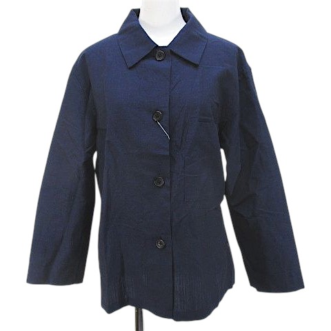 【中古】未使用品 マーガレットハウエル MARGARET HOWELL ステンカラー ジャケット シャツブルゾン 1 青系 ダークブルー 無地 ボタン 日本製 ウール リネン タグ付 レディース 【ベクトル 古着】 260707|ブランド古着の買取販売ベクトル