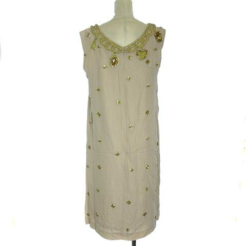 中古 グレースコンチネンタル Grace Continental ワンピース ひざ丈 ノースリーブ ビジュー 36 S ベージュ Nm レディース ベクトル 古着 Sfeah Com