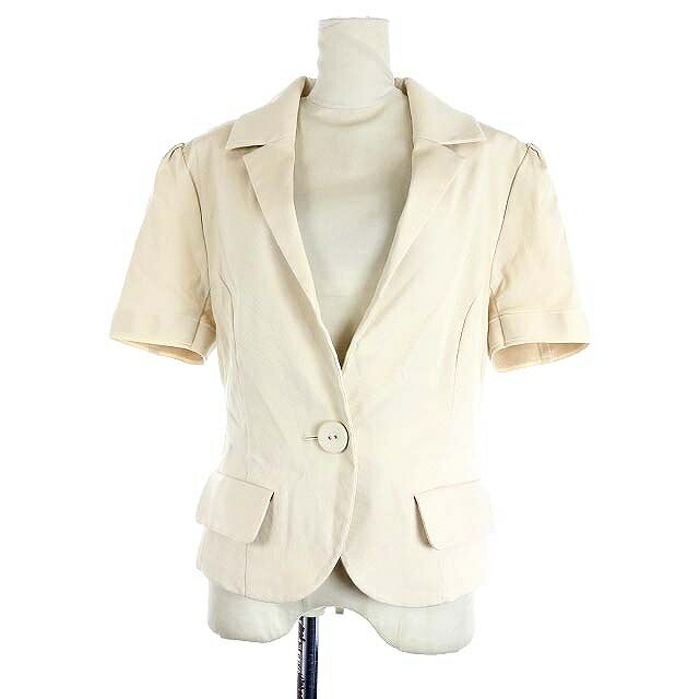 中古 フォクシーニューヨーク Foxey New York 1b テーラードジャケット シングル ストレッチ 半袖 アウター 42 L ベージュ Yo16 レディース ベクトル 古着 Kuechen Ly