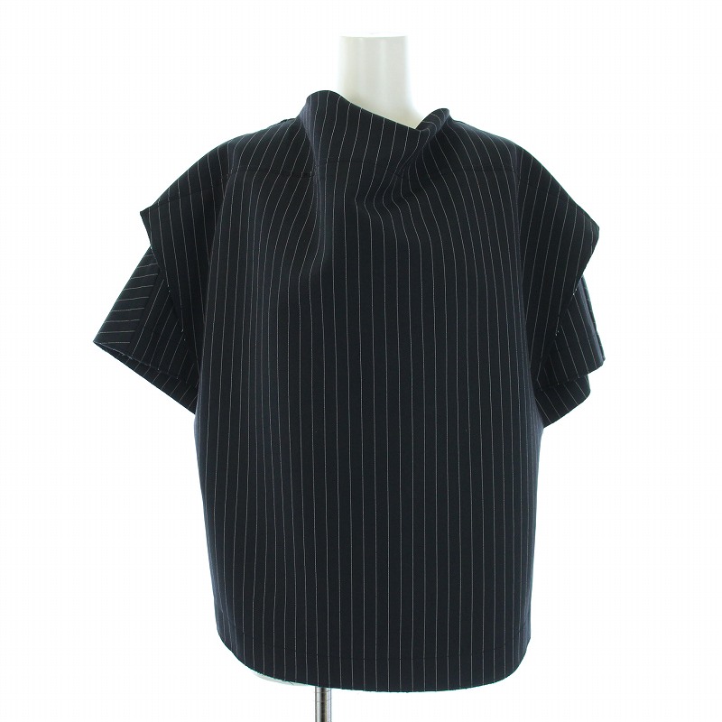 【中古】未使用品 ウェルダン WE11DONE2022 NAVY COWL NECK TOP シャツ ブラウス ストライプ 半袖 S 紺 ネイビー /DK ■GY21 ■PN レディース 【ベクトル 古着】 250416