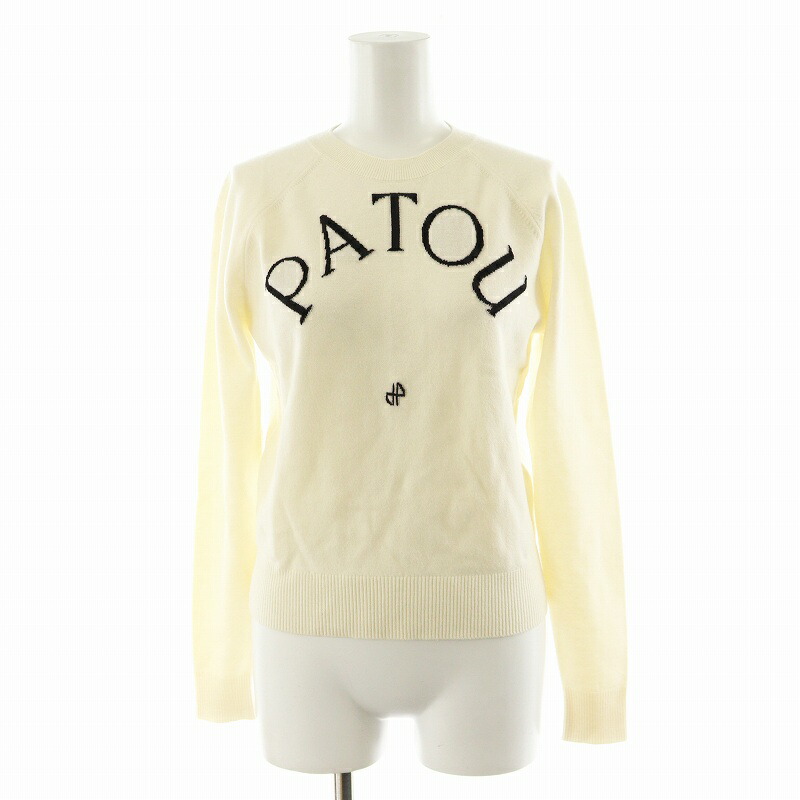 PATOU パトゥー 裾ロゴタグ クロップド クルーネック 長袖ニット セーター ブラック レディース KN0998041999B PATOU パトゥー 裾ロゴタグ クロップド クルーネック 長袖ニット