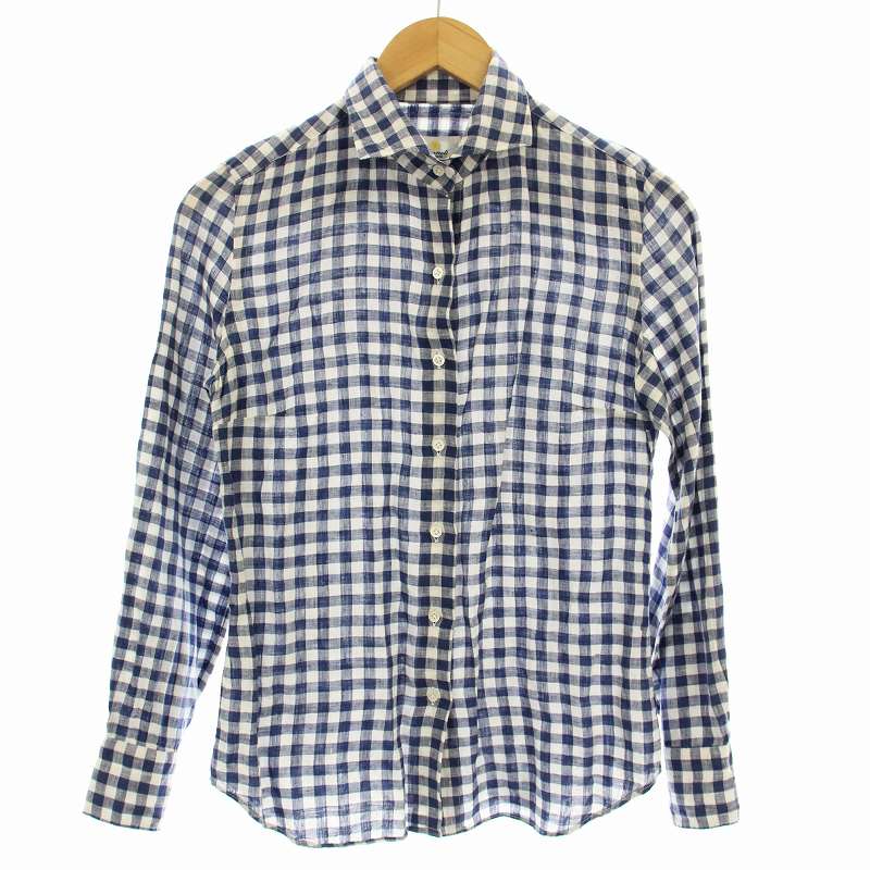 ○★訳有り新品未使用　ジャンネット　ギンガムチェックシャツ　L相当　ネイビー ○☆訳有り新品未使用 ジャンネット ギンガムチェックシャツ L