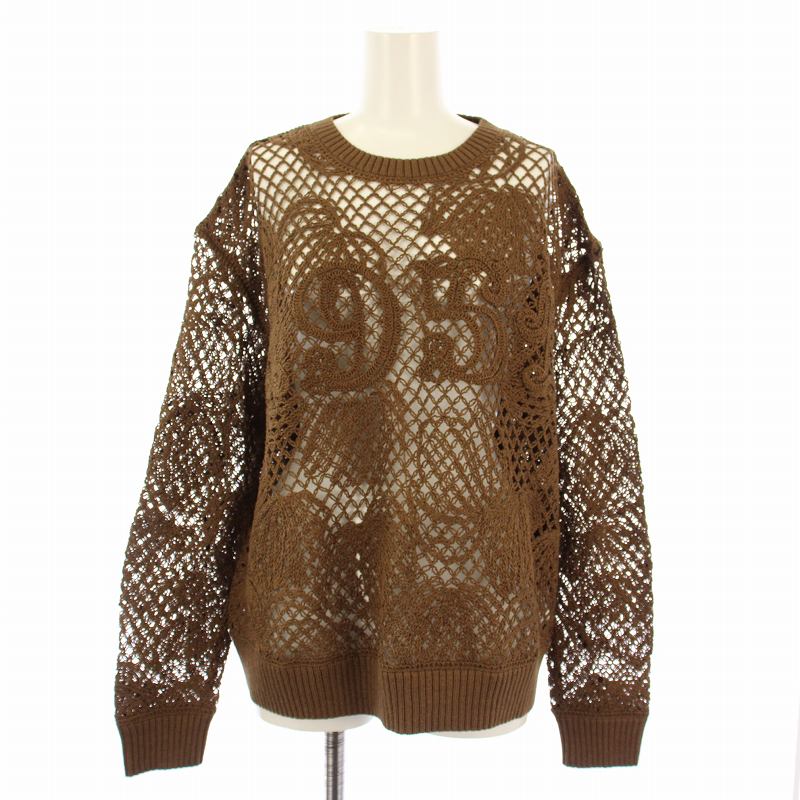 【中古】未使用品 マックスマーラ MAX MARA 25SS FAREA ファレア コットンヤーンニット 長袖 クルーネック メッシュ 編み込み M 茶 ブラウン 2511361102 タグ付き /BB レディース 【ベクトル 古着】 250629