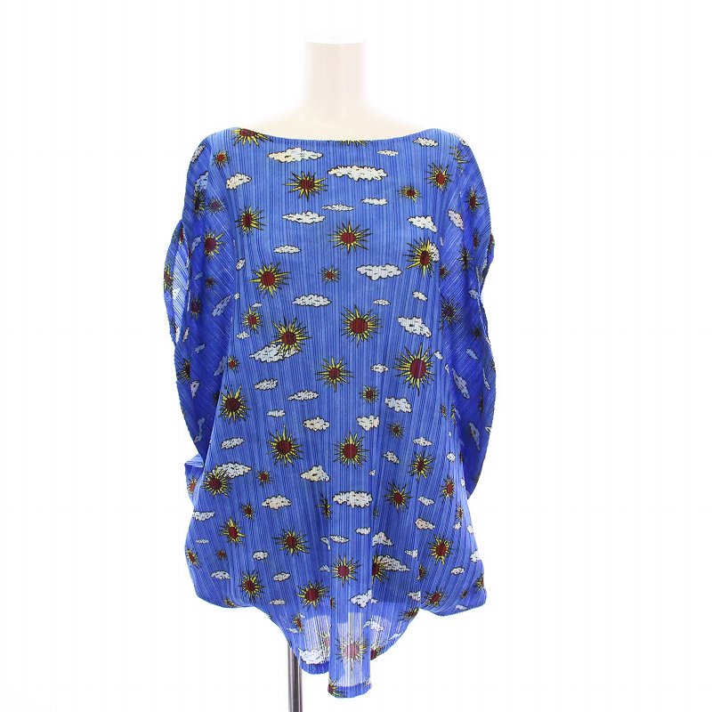 【中古】プリーツプリーズ PLEATS PLEASE イッセイミヤケ プリーツカットソー ブラウス ドルマンスリーブ 総柄 ブルー PP13-FK383 /KH レディース 【ベクトル 古着】 250704