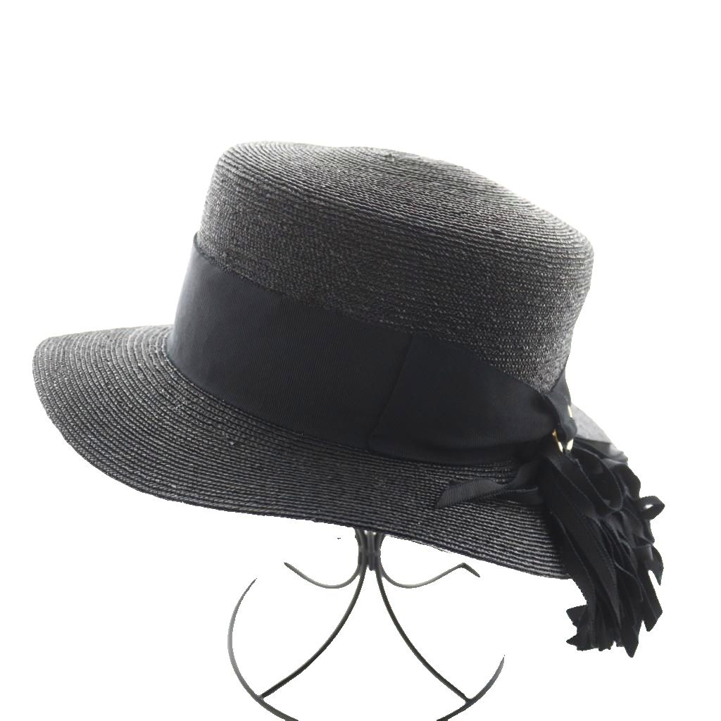 ランバン LANVIN★帽子 ハット 黒 リボン付き 新品・未使用品 LANVIN en Bleu ランバンオンブルー ハット 帽子 S-M ブラック