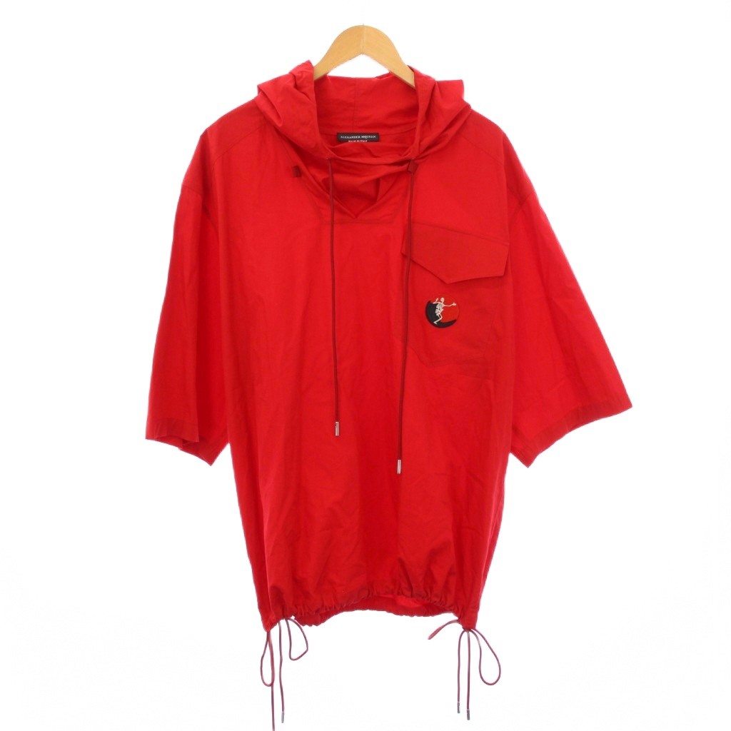 【中古】アレキサンダーマックイーン ALEXANDER MCQUEEN パーカ ティーシャツパーカー 五分袖 ロゴタイプ 紋章 刺しゅう ワンポイント 48 赤 赤いこと /BB メンズ 【ベクター 古着】 250731 トップス-メンズファッション-パーカー