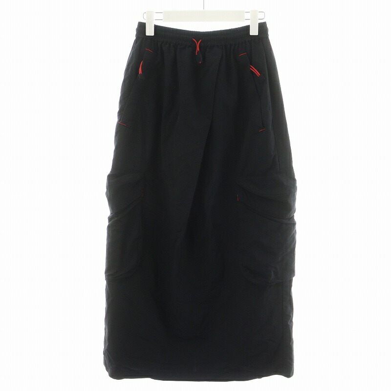 ナゴンスタンス ブラック 立体ドレープ 変形スカート 38 22AW nylonワッシャーサスペンダータックフレアskirt スカート