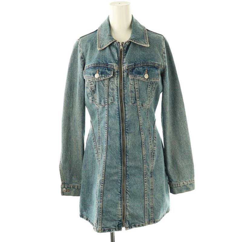 POWDERバイオ加工デニム 飾りボタン留め 長袖ワンピース POWDERバイオ加工デニム 飾りボタン留め 長袖ワンピース バイオ