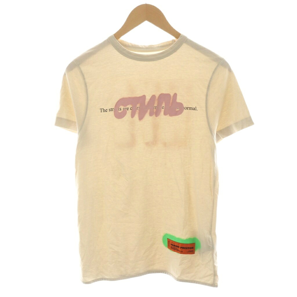【中古】ヘロンプレストン HELON PRESTON スローガン プリント Slogan Printed T-Shirt Tシャツ カットソー 半袖 ロゴ XS ベージュ HWAA014R20914014 /AN40 メンズ 【ベクトル 古着】 250815