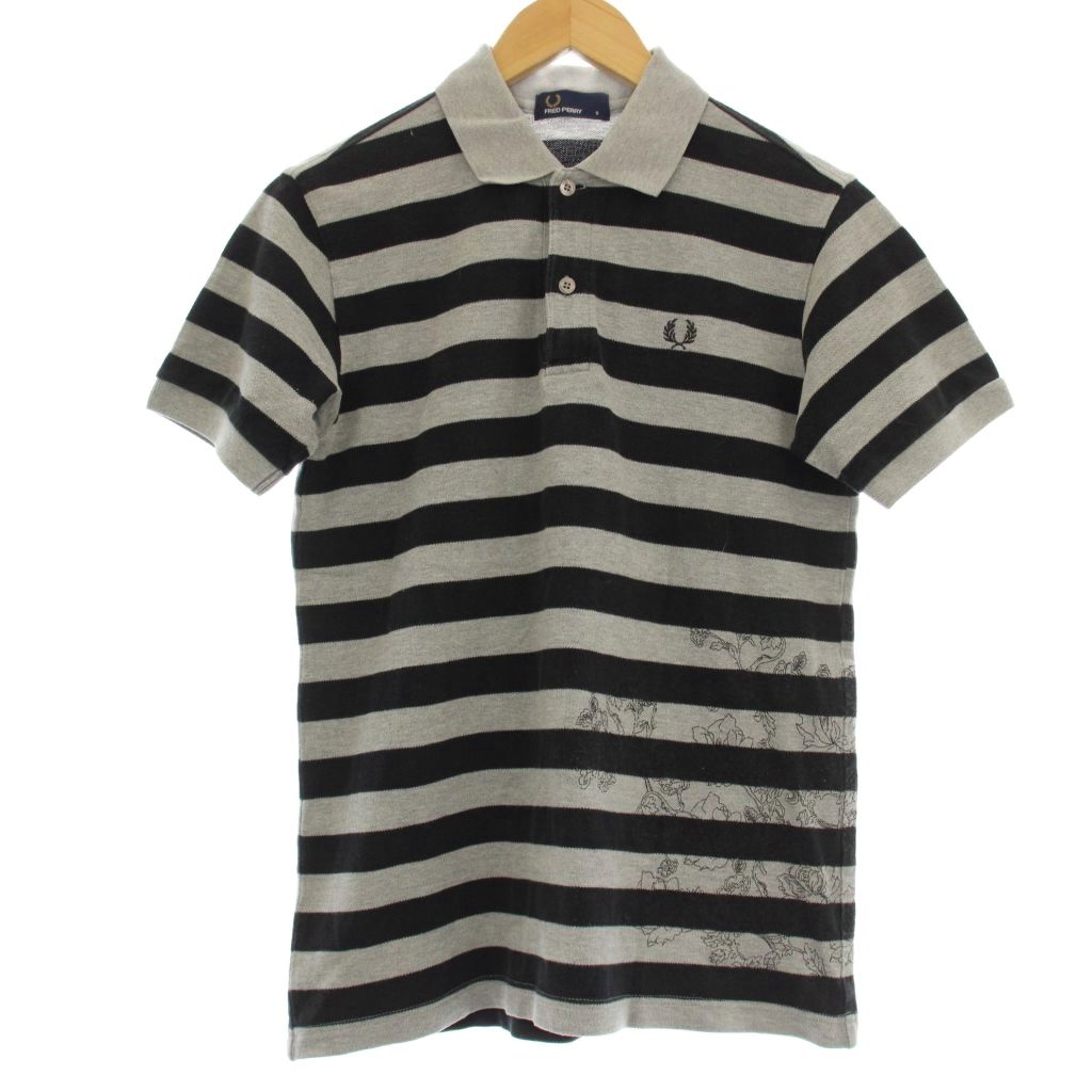 フレッドペリー　ポロシャツ　刺繍ロゴ　半袖シャツ　ボーダー　XLサイズ　古着 FRED PERRY フレッドペリー ポロシャツ ボーダー 刺繍ロゴ ワン