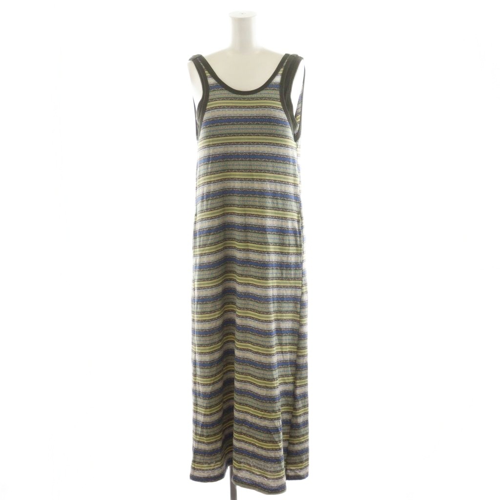 【中古】ビューティフルピープル beautiful people 24SS fair Isle jacquard tank-top dress ワンピース ノースリーブ ロング丈 ボーダー 34 マルチカラー カーキ ピンク 水色 ライトブルー 1415304004 /AN38 レディース 【ベクトル 古着】 250821