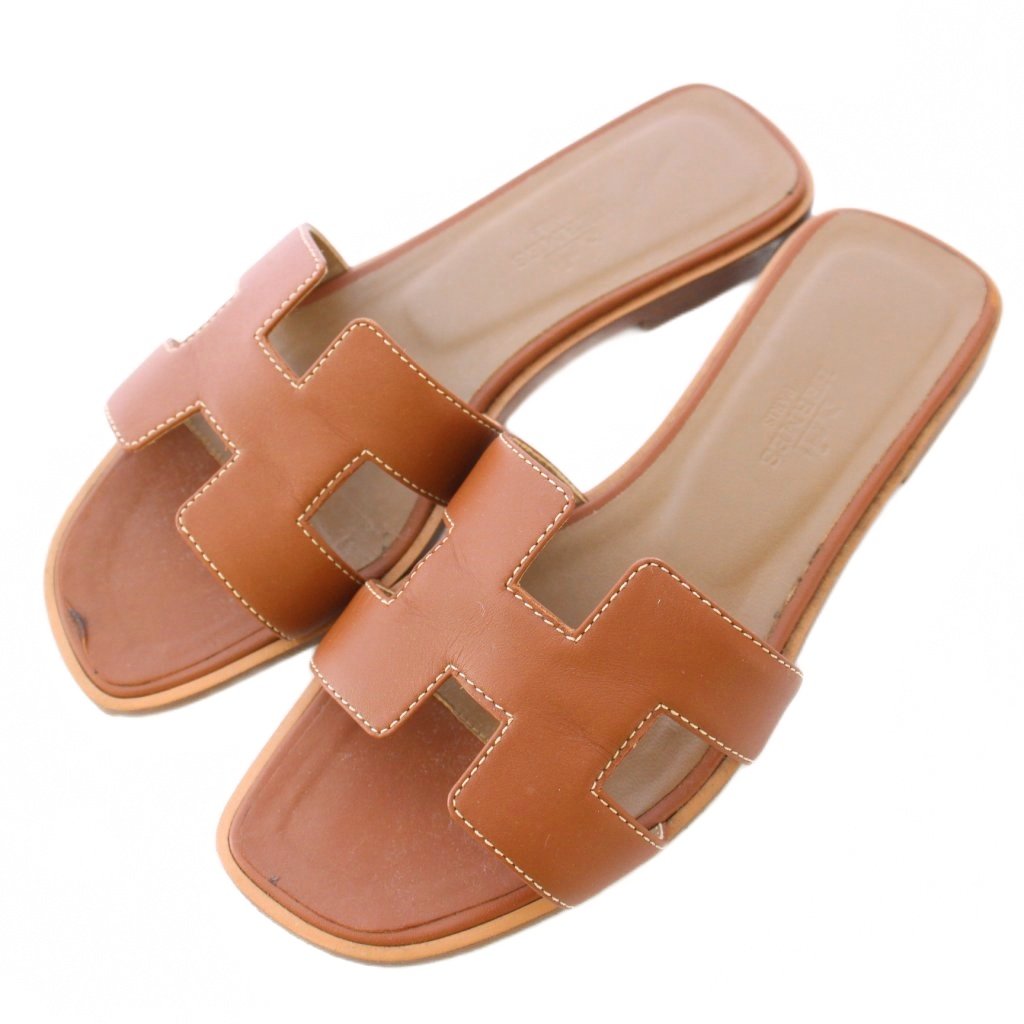 【中古】エルメス HERMES オラン サンダル フラット スクエアトゥ Hロゴ レザー 35 茶 ブラウン 021056Z /BB レディース 【ベクトル 古着】 250909|ブランド古着の買取販売ベクトル