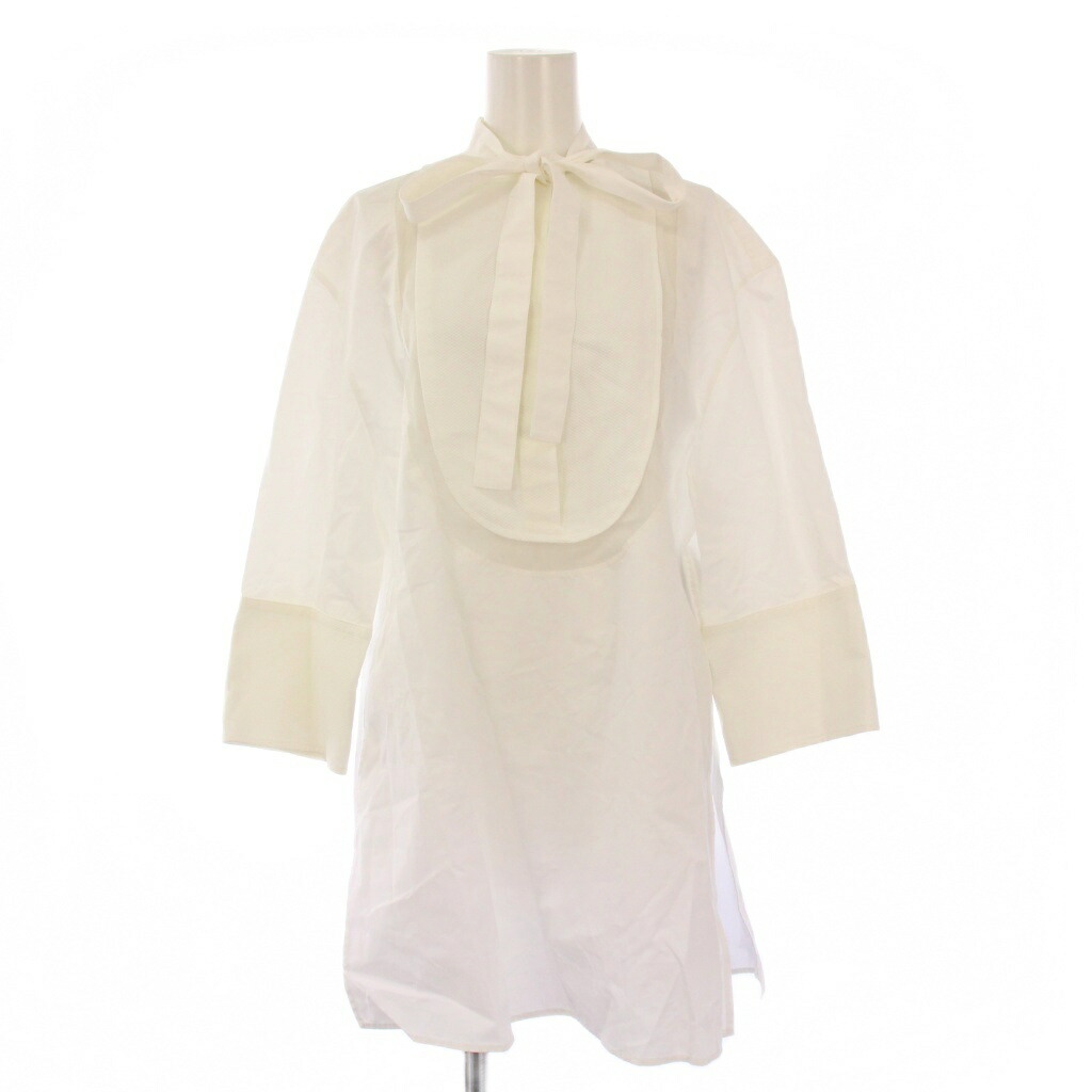 【中古】ヴァレンティノ ヴァレンチノ VALENTINO Bib Collar Shirt ビブカラーシャツ ブラウス 七分袖 ボウタイ 切替 38 白 ホワイト 1B3AE7855A6 /BB レディース 【ベクトル 古着】 250905