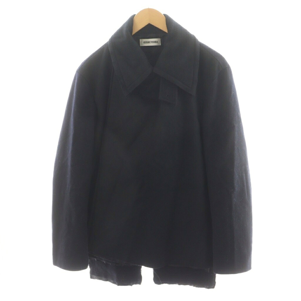 【中古】ケイスケヨシダ KEISUKEYOSHIDA Bullied Pea Coat コート ミドル丈 ウール アウター F 紺 ネイビー 黒 ブラック KY21AW014 /AN28 メンズ 【ベクトル 古着】 250828