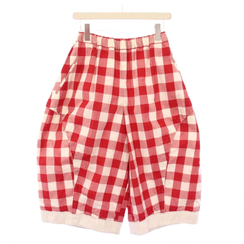 【中古】コムデ給仕 COMME des GARCONS AD2019 広広としたズボン下 たわい無い クロップド丈 酉の方角天然ゴム 照合のしるし柄 XS 赤 赤いこと 白 白いこと /BB レディース 【ベクター 古着】 250908 レディースファッション-パンツ-ボトムス