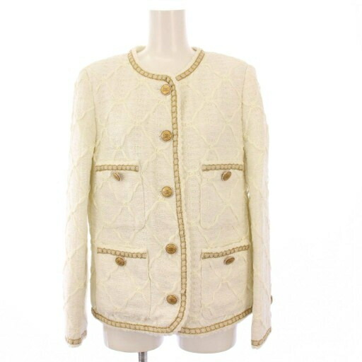 【中古】シャネル CHANEL uniform 24SS ツイードノーカラージャケット ココマーク ココボタン 38 白いこと U05322K10521 /KH レディース 【ベクター 古着】 251015