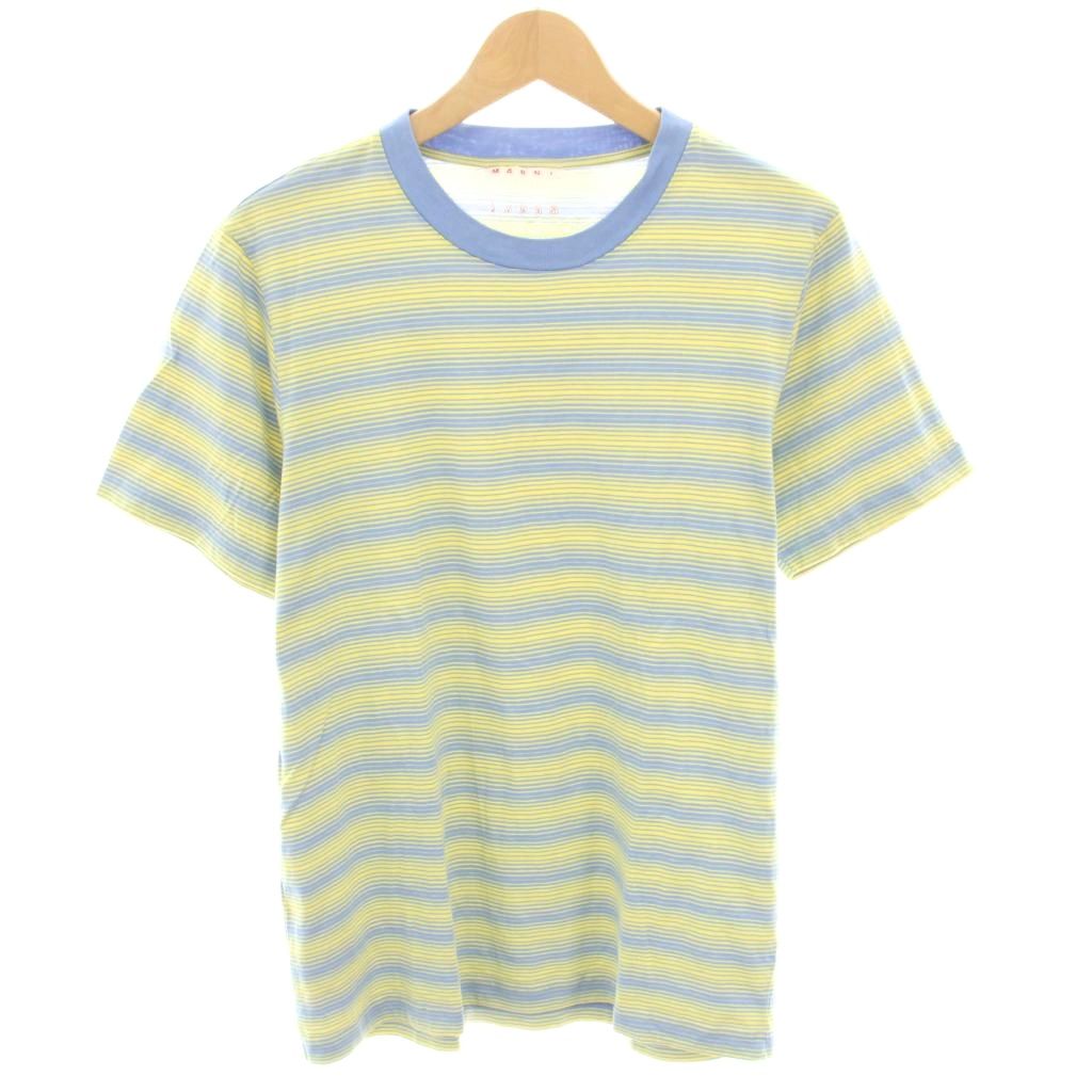 【中古】マルニ MARNI Tシャツ カットソー クルーネック 半袖 マルチボーダー柄 46 水色 ライトブルー 黄 イエロー HUMU0151EX /YT メンズ 【ベクトル 古着】 251009