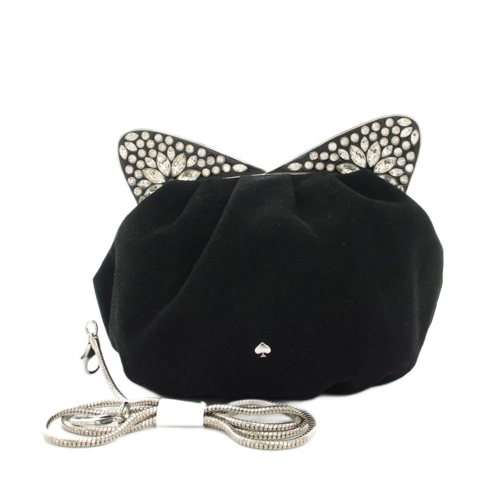 【中古】ケイトスペード KATE SPADE エンベリッシュドキャットバッグ Embellished Cat Bag ショルダーバッグ 金入れ なめし革 猫型 ビジュー 黒 黒いこと PXRU5775 /YT レディース 【ベクター 古着】 251014