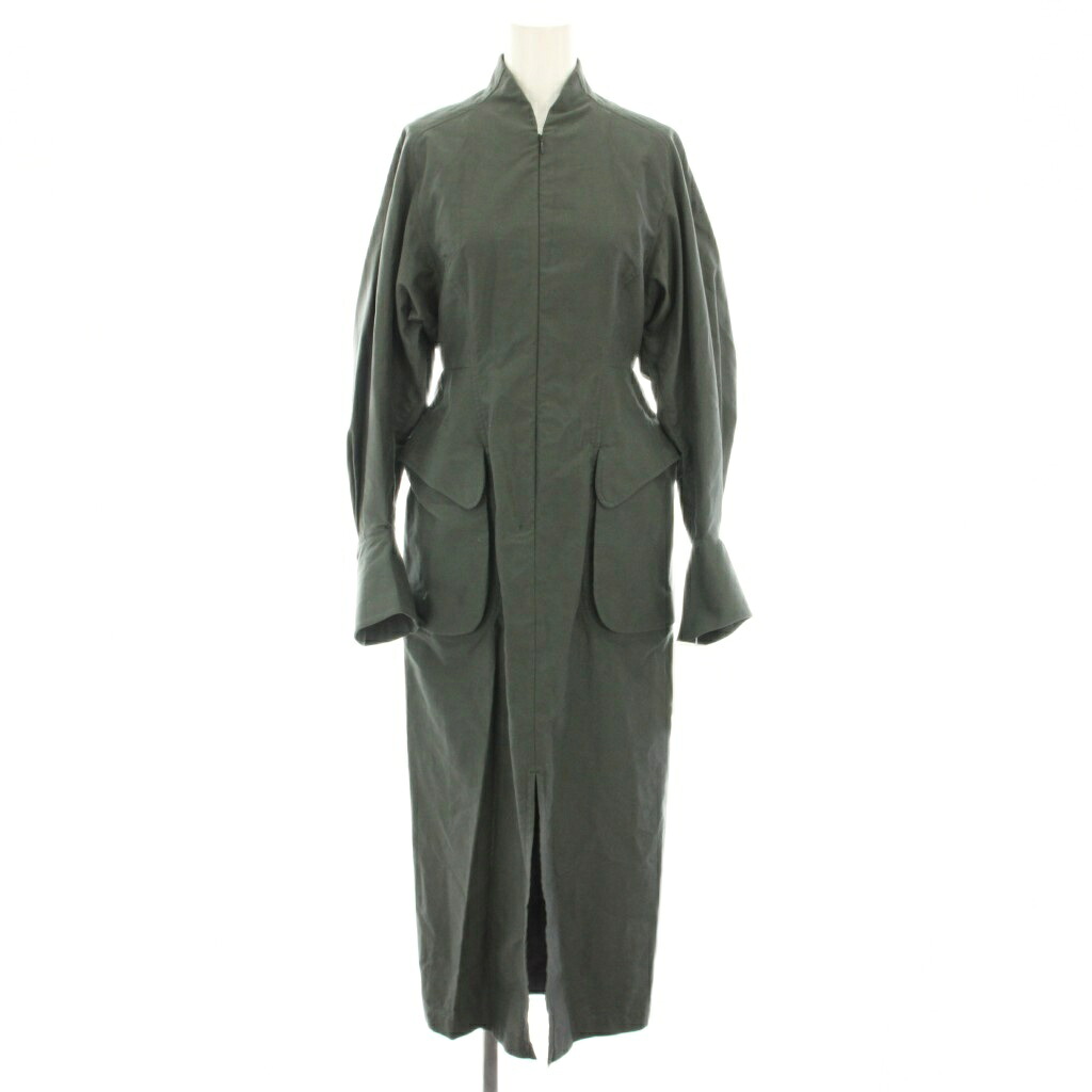 【中古】未使用品 マメクロゴウチ Mame Kurogouchi ブラッシュドコットンペプラムドレス Brushed Cotton Peplum Dress ワンピース ロング キーネック 長袖 タグ付き 1 緑 グリーン MM23FW-DR042 /YT ■GY52 レディース 【ベクトル 古着】 251023 17,430円